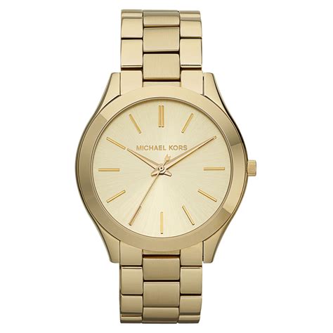 michael kors slim runway gold tone leather strap watch|Michael Kors runway watch silver.